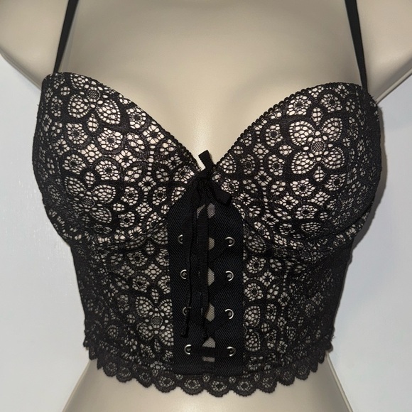 Victoria's Secret Other - Victoria’s Secret Padded Demi Bustier Bra Top Black Lace Women’s 36B